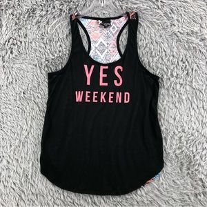 LA Kitty Tank Top Womens Large Yes Weekend Aztec Southwestern Black Shirt